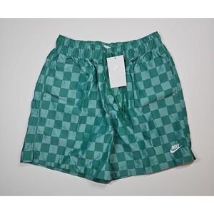 Nike Club Mens 5" Green Checkered Standard Fit Flow Shorts Size Small NWT